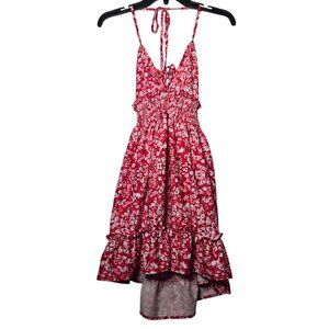 Floral Babydoll Halter Tiered Mini Dress Size Medium Fairy Y2K Whimsical Boho